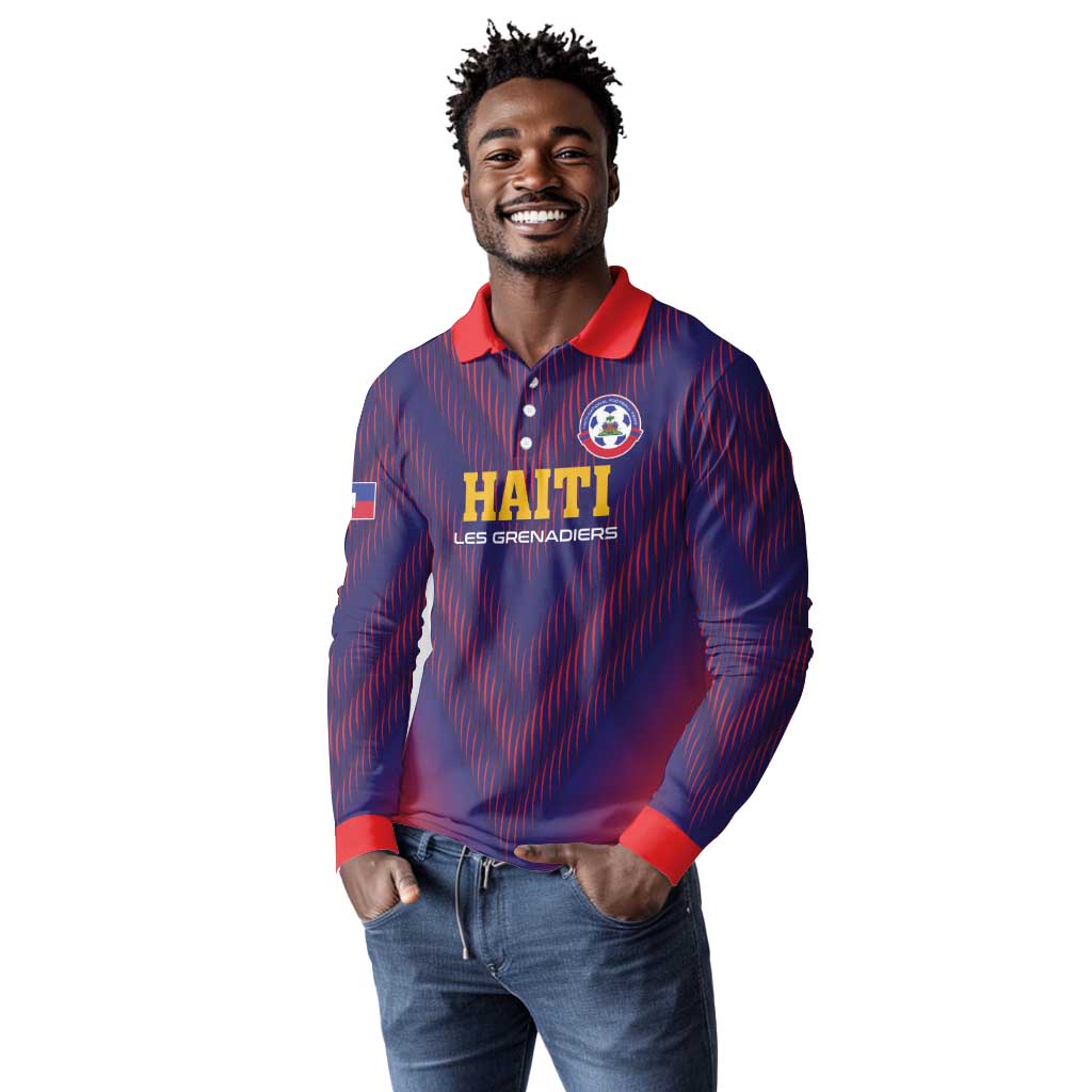 Custom Afro Haiti Football Long Sleeve Polo Shirt Come On Les Grenadiers