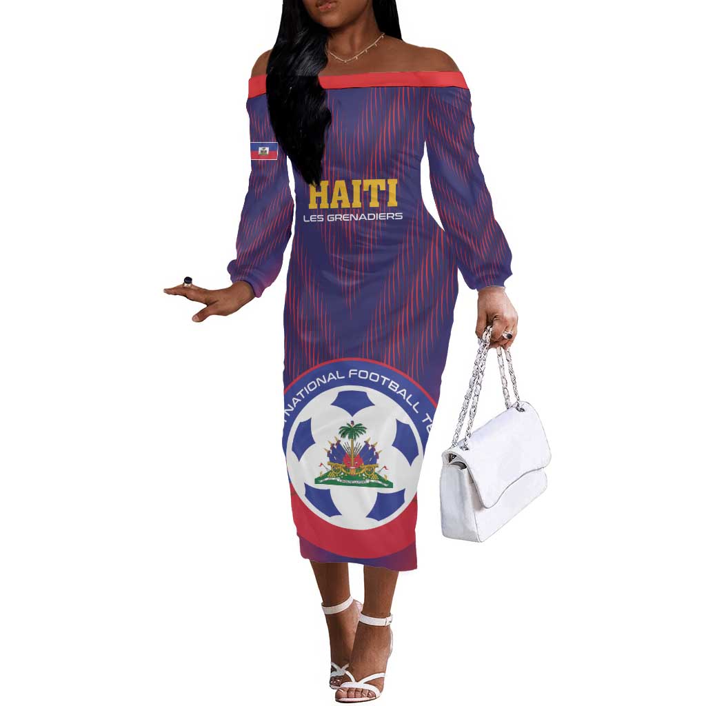Custom Afro Haiti Football Off The Shoulder Long Sleeve Dress Come On Les Grenadiers