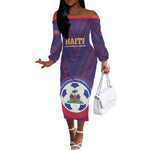 Custom Afro Haiti Football Off The Shoulder Long Sleeve Dress Come On Les Grenadiers