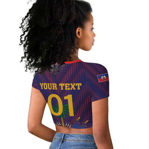 Custom Afro Haiti Football Raglan Cropped T shirt Come On Les Grenadiers