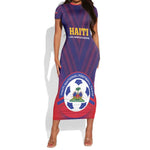 Custom Afro Haiti Football Short Sleeve Bodycon Dress Come On Les Grenadiers