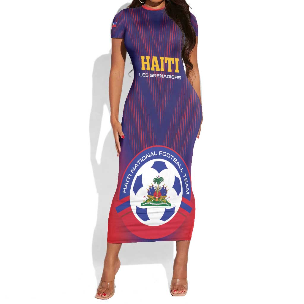 Custom Afro Haiti Football Short Sleeve Bodycon Dress Come On Les Grenadiers