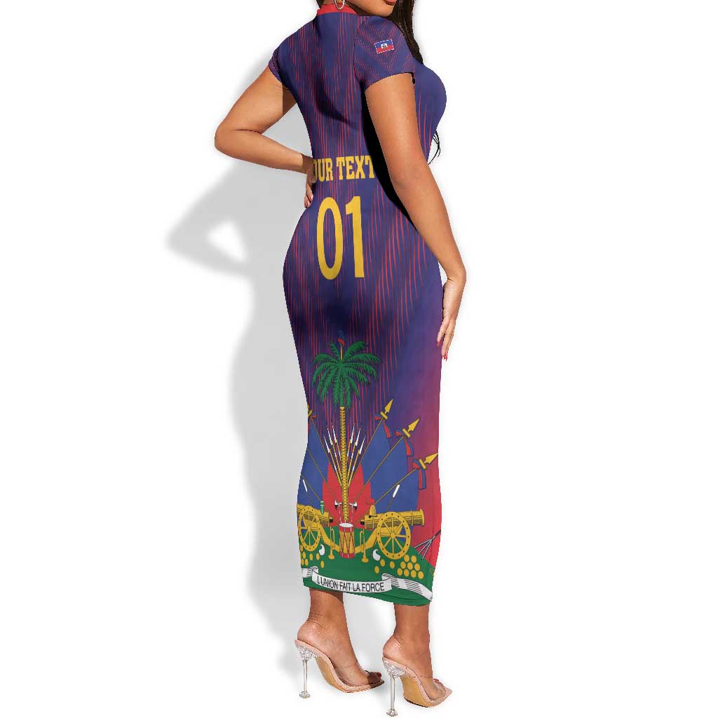 Custom Afro Haiti Football Short Sleeve Bodycon Dress Come On Les Grenadiers