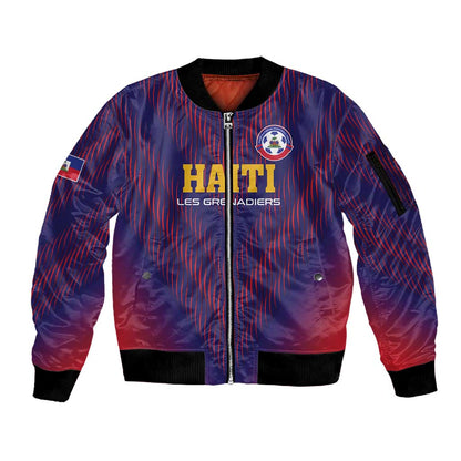 Custom Afro Haiti Football Sleeve Zip Bomber Jacket Come On Les Grenadiers