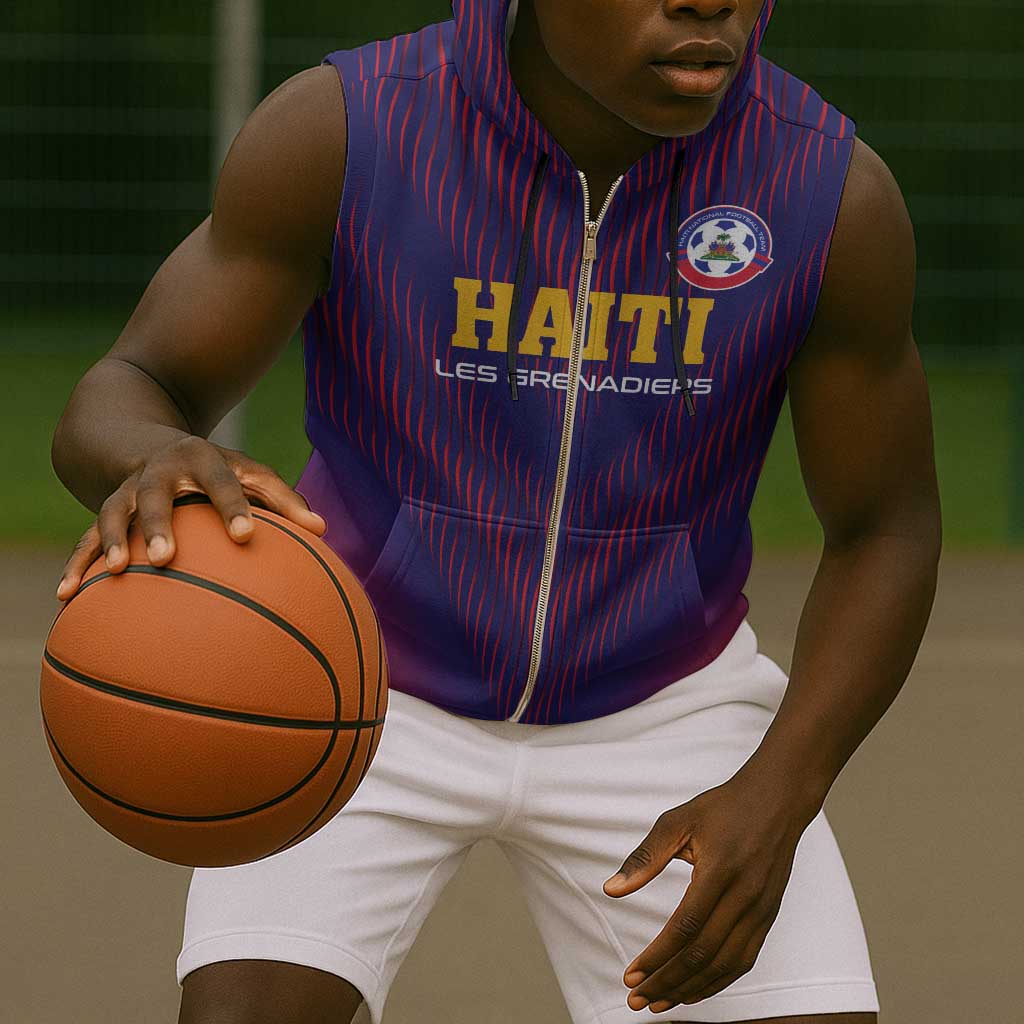 Custom Afro Haiti Football Sleeveless Zip Hoodie Come On Les Grenadiers - African Pride