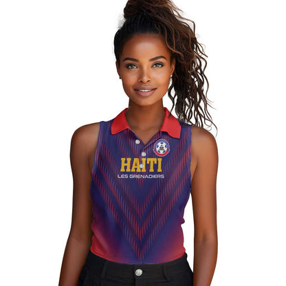 Custom Afro Haiti Football Women Sleeveless Polo Shirt Come On Les Grenadiers