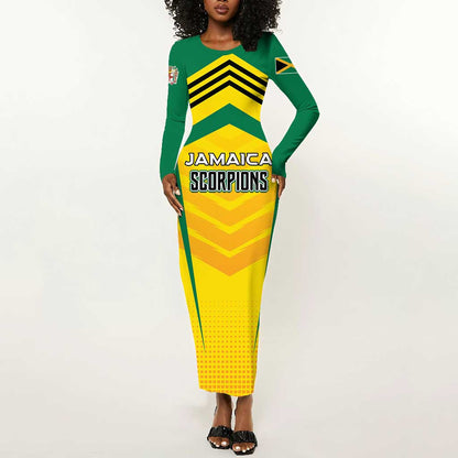 Custom Cricket Jamaica Long Sleeve Bodycon Dress Scorpions We Made Legends