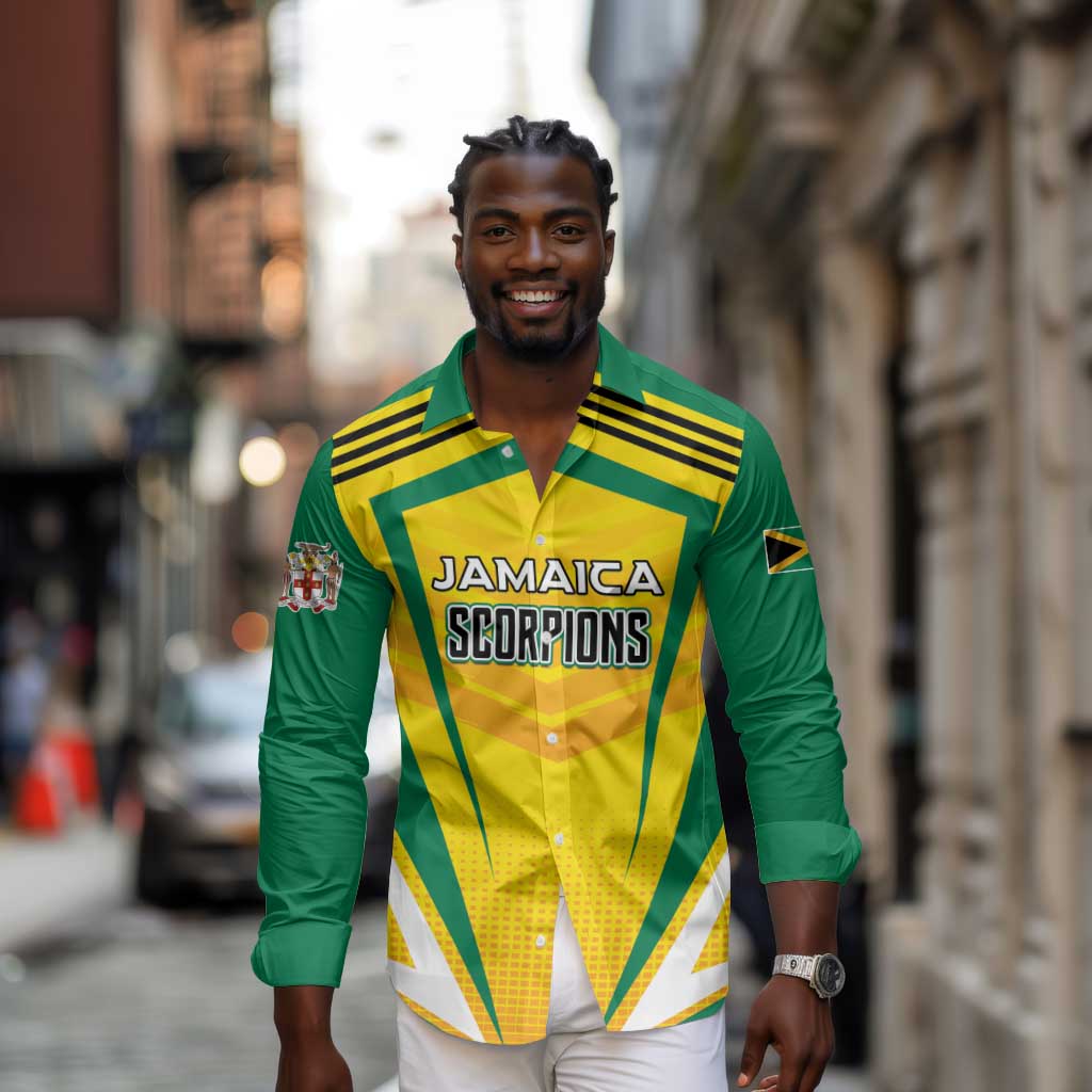 Custom Cricket Jamaica Long Sleeve Button Shirt Scorpions We Made Legends