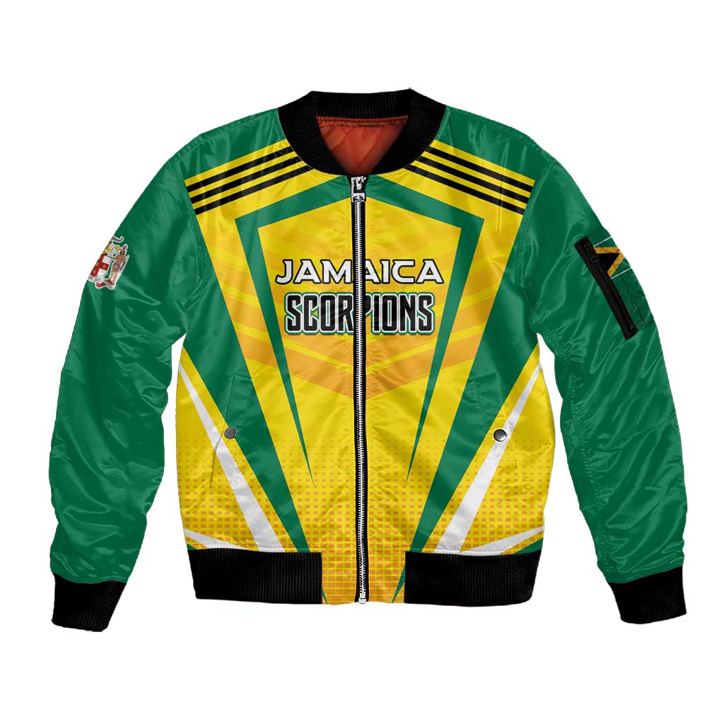 Custom Cricket Jamaica Sleeve Zip Bomber Jacket Scorpions We Made Legends