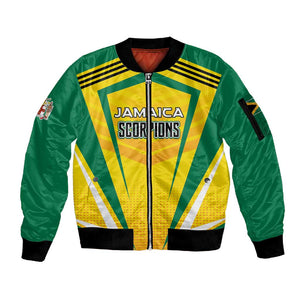 Custom Cricket Jamaica Sleeve Zip Bomber Jacket Scorpions We Made Legends