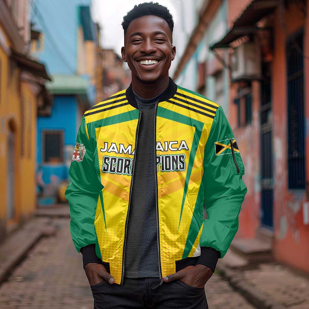Custom Cricket Jamaica Sleeve Zip Bomber Jacket Scorpions We Made Legends