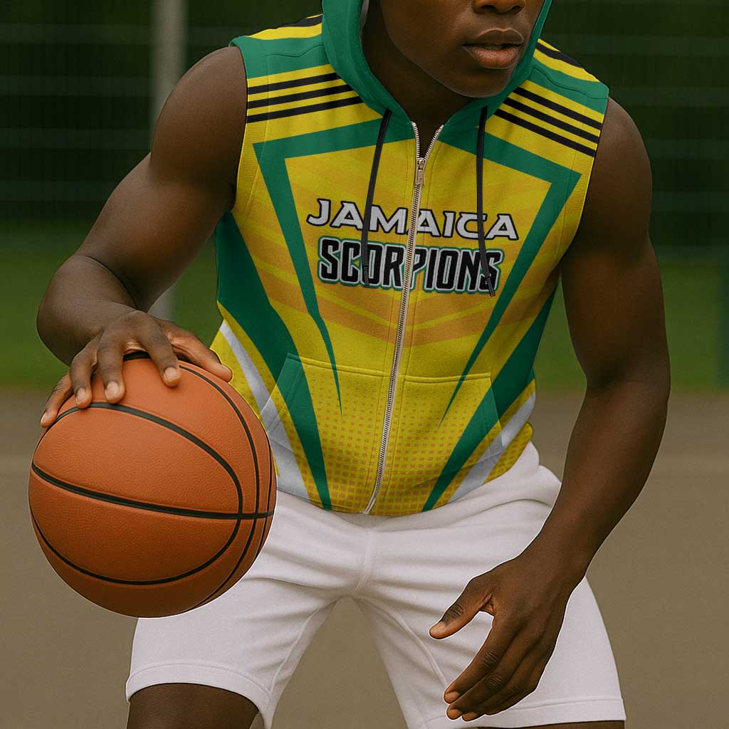 Custom Cricket Jamaica Sleeveless Zip Hoodie Scorpions We Made Legends - African Pride