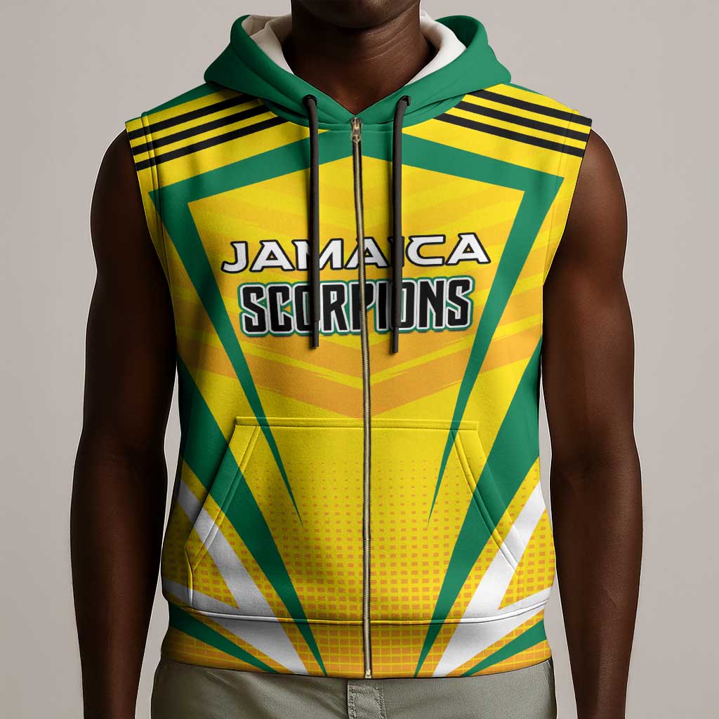 Custom Cricket Jamaica Sleeveless Zip Hoodie Scorpions We Made Legends - African Pride