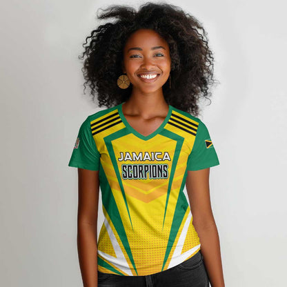 Custom Cricket Jamaica Women V-Neck T-Shirt Scorpions We Made Legends