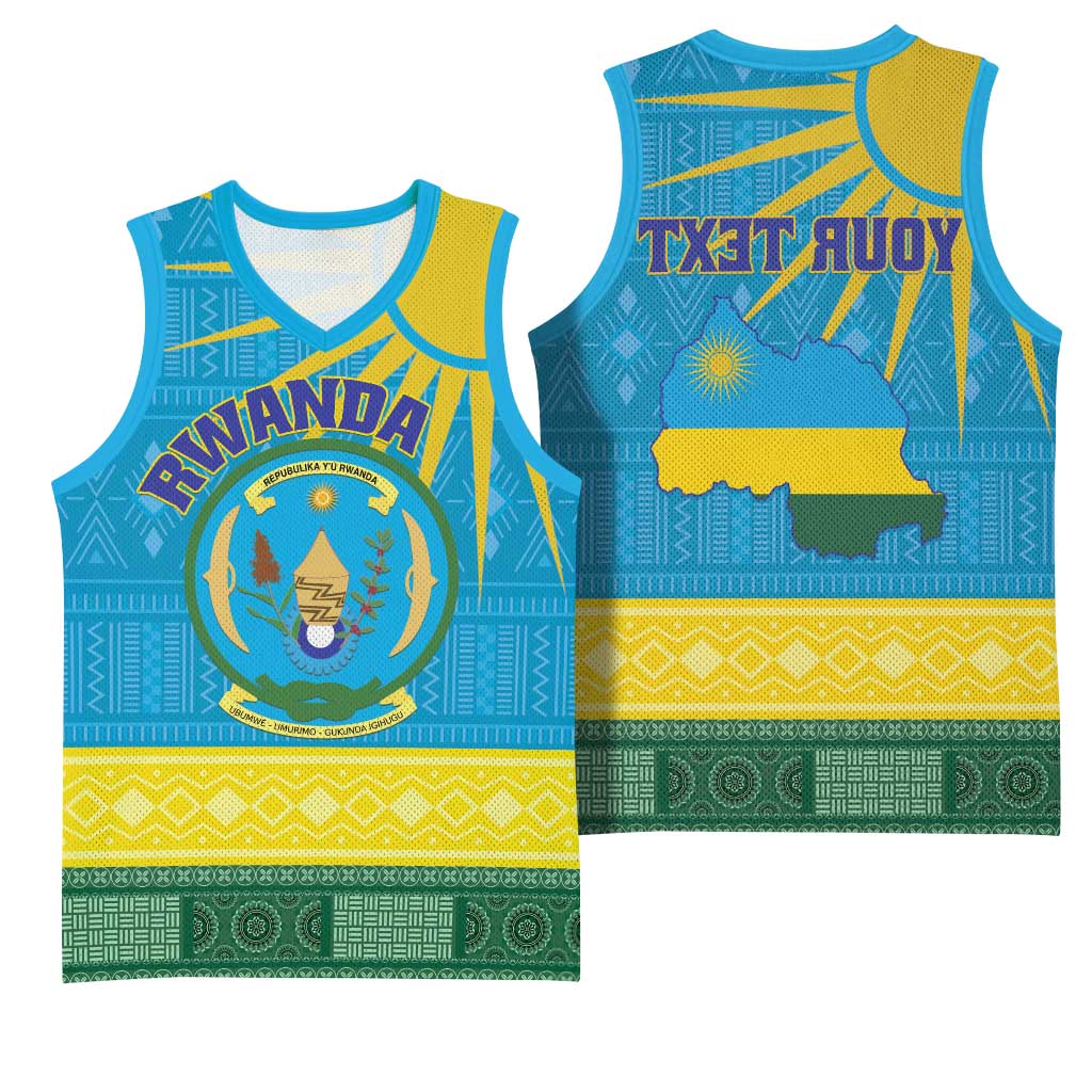 Personalized Rwanda Basketball Jersey Coat of Arms With African Pattern - African Pride