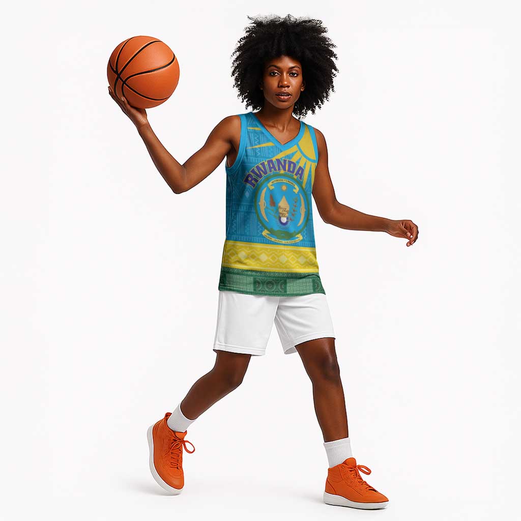 Personalized Rwanda Basketball Jersey Coat of Arms With African Pattern - African Pride