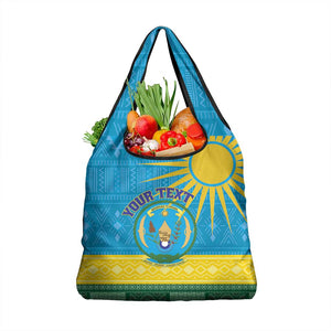 Personalized Rwanda Grocery Bag Coat of Arms With African Pattern