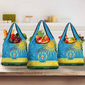 Personalized Rwanda Grocery Bag Coat of Arms With African Pattern