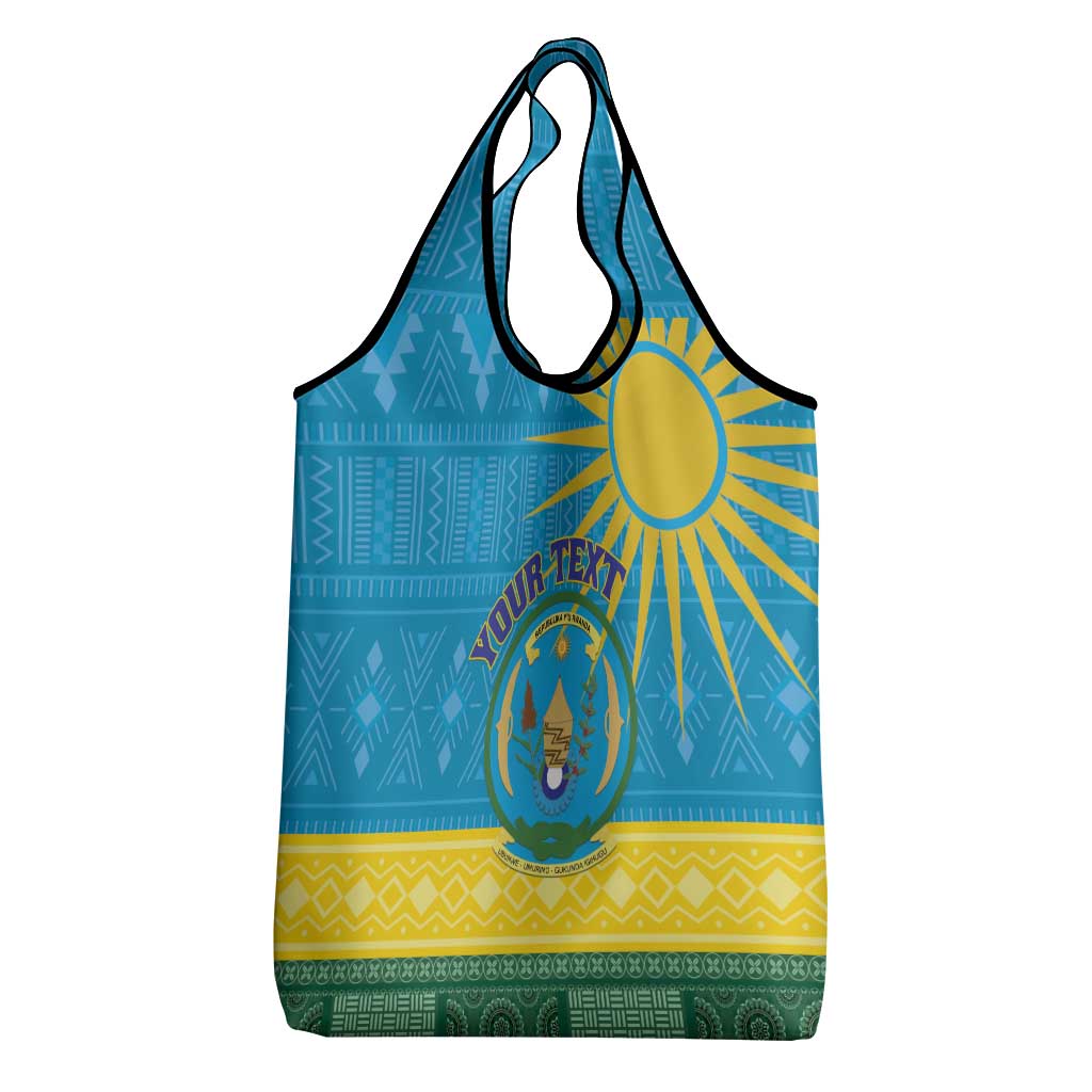 Personalized Rwanda Grocery Bag Coat of Arms With African Pattern