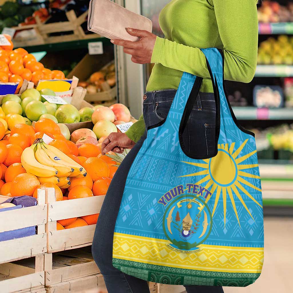 Personalized Rwanda Grocery Bag Coat of Arms With African Pattern