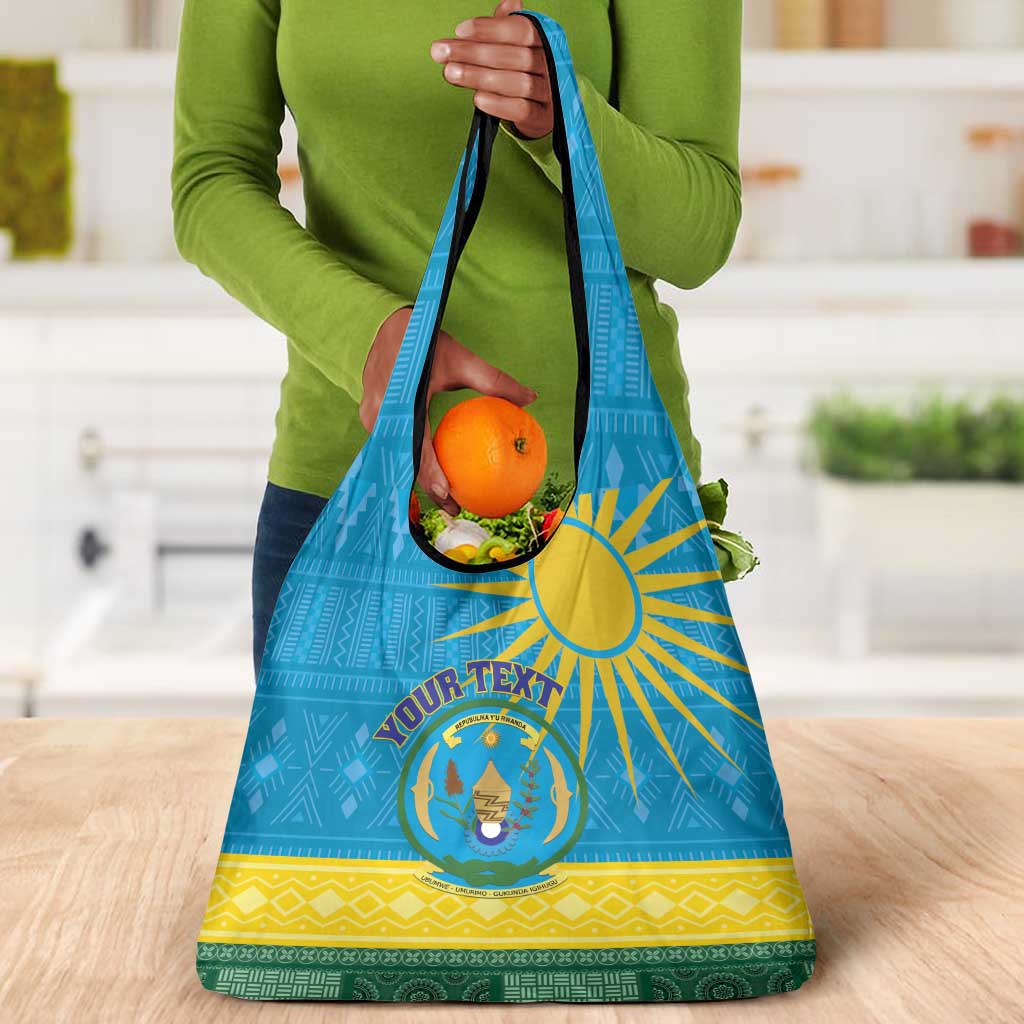 Personalized Rwanda Grocery Bag Coat of Arms With African Pattern