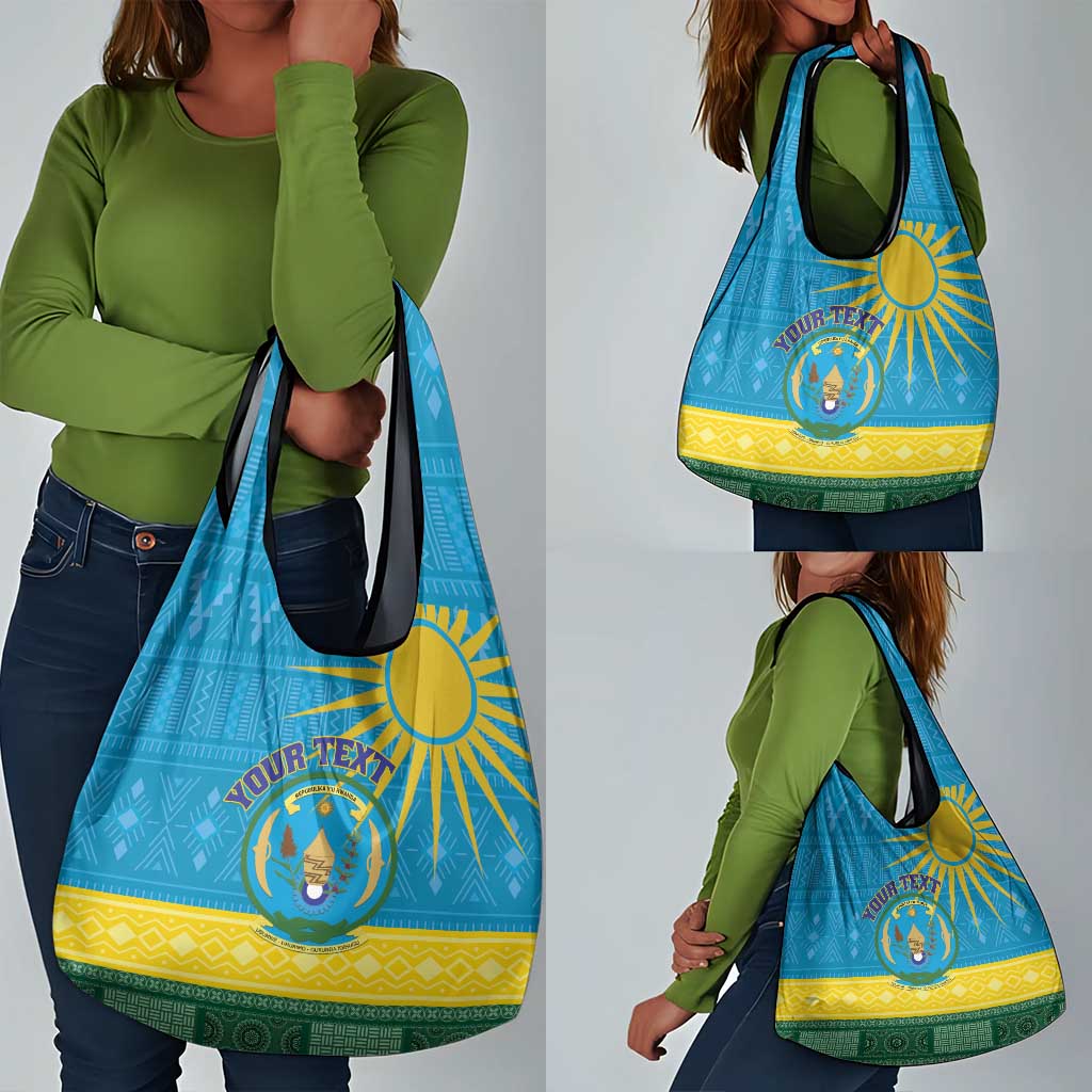 Personalized Rwanda Grocery Bag Coat of Arms With African Pattern