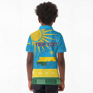 Personalized Rwanda Kid Polo Shirt Coat of Arms With African Pattern