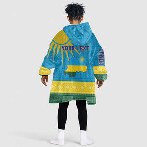 Personalized Rwanda KId Wearable Blanket Hoodie Coat of Arms With African Pattern