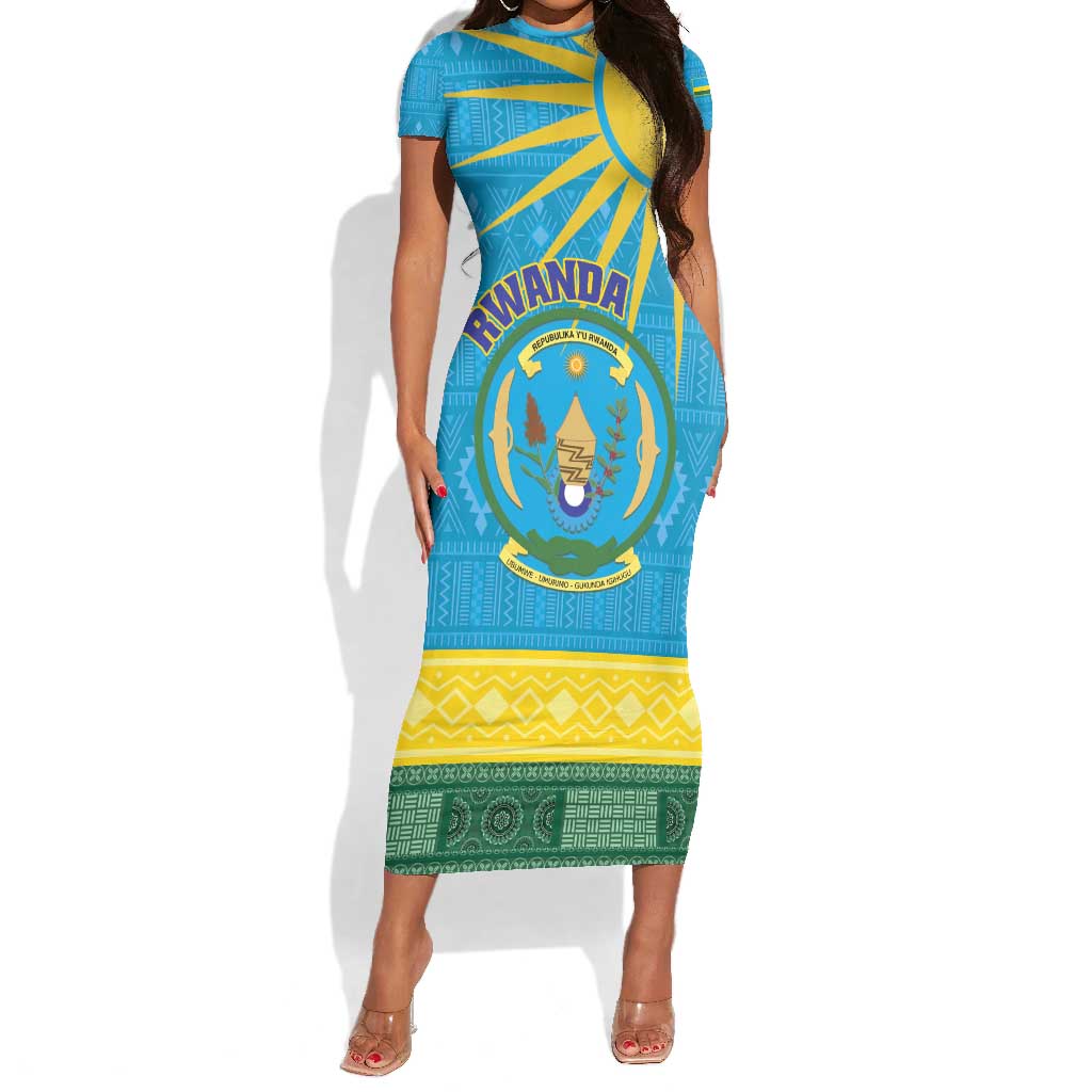 Personalized Rwanda Short Sleeve Bodycon Dress Coat of Arms With African Pattern LT01