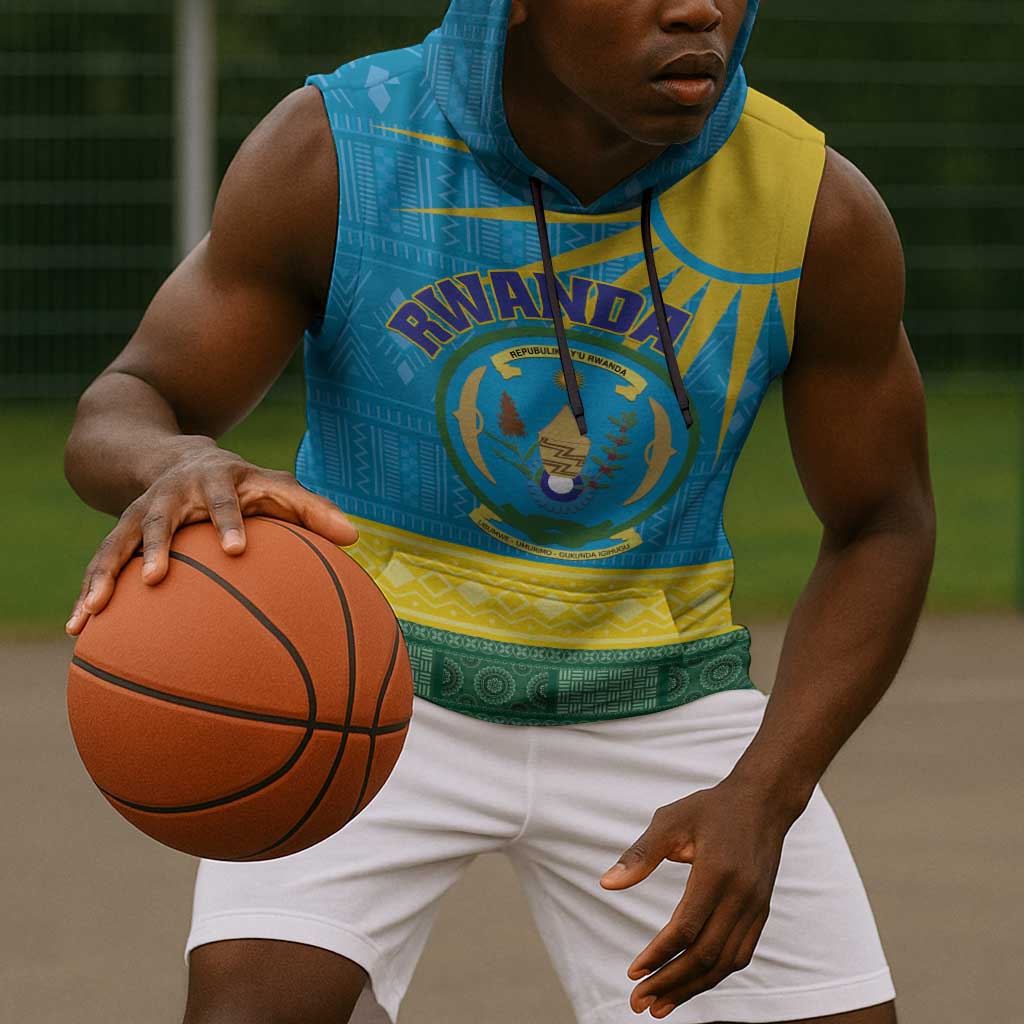 Personalized Rwanda Sleeveless Hoodie Coat of Arms With African Pattern - African Pride