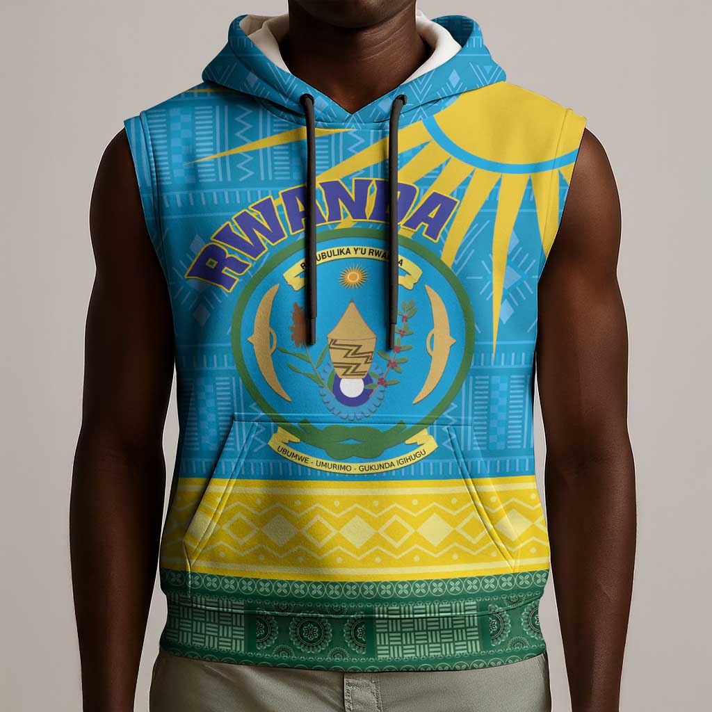 Personalized Rwanda Sleeveless Hoodie Coat of Arms With African Pattern - African Pride