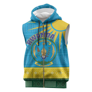 Personalized Rwanda Sleeveless Zip Hoodie Coat of Arms With African Pattern - African Pride
