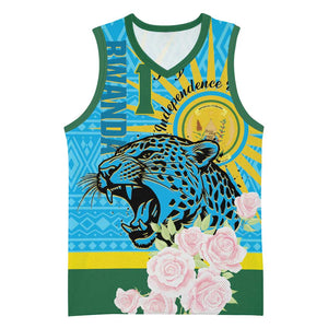 Rwanda Independence Day Basketball Jersey Leopard With Roses - African Pride