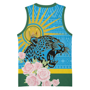 Rwanda Independence Day Basketball Jersey Leopard With Roses - African Pride
