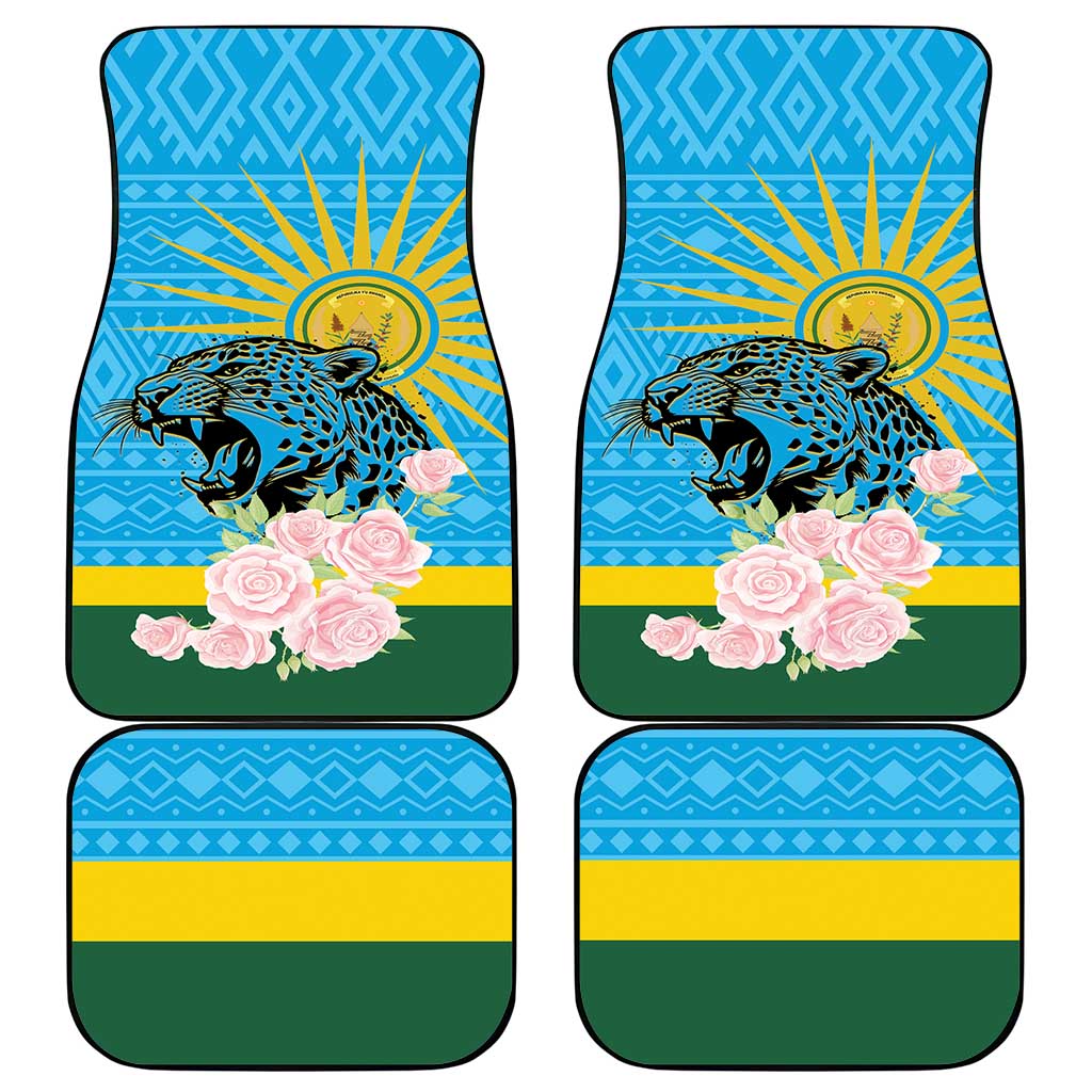 Rwanda Independence Day Car Mats Leopard With Roses