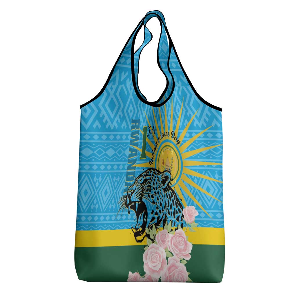 Rwanda Independence Day Grocery Bag Leopard With Roses