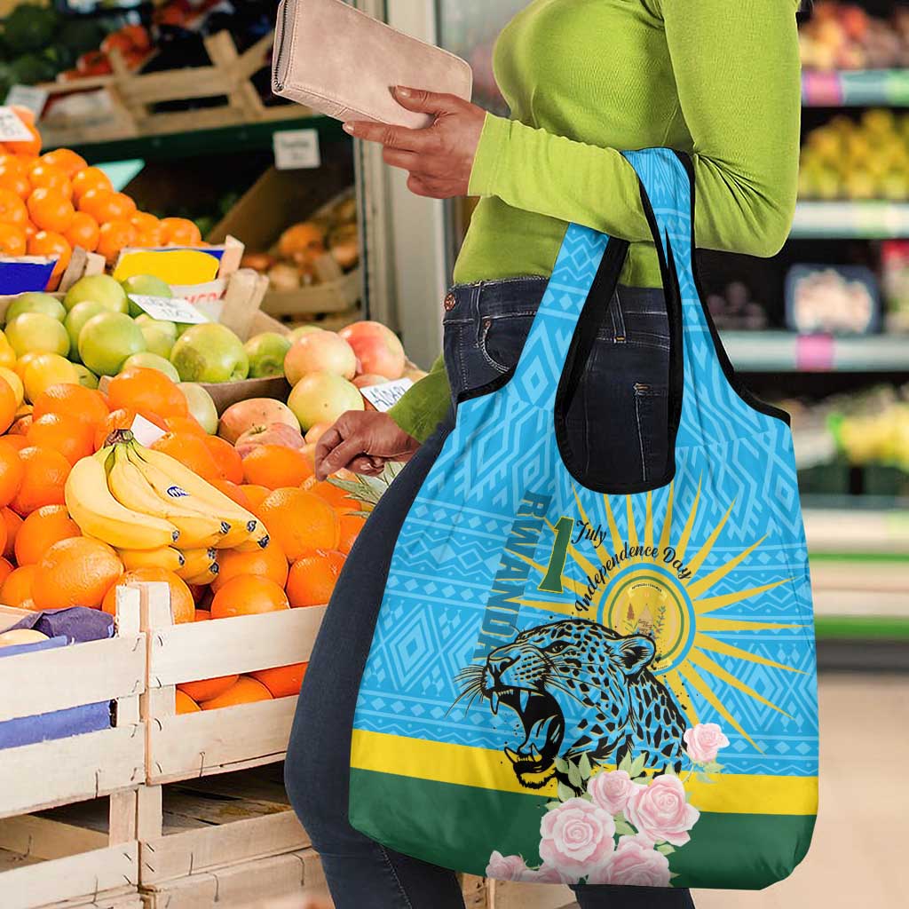 Rwanda Independence Day Grocery Bag Leopard With Roses