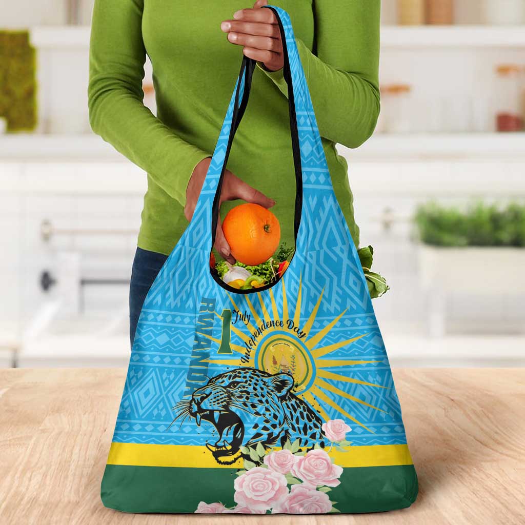 Rwanda Independence Day Grocery Bag Leopard With Roses