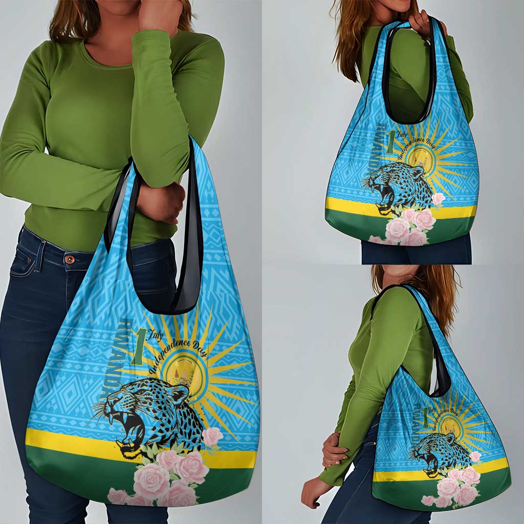 Rwanda Independence Day Grocery Bag Leopard With Roses