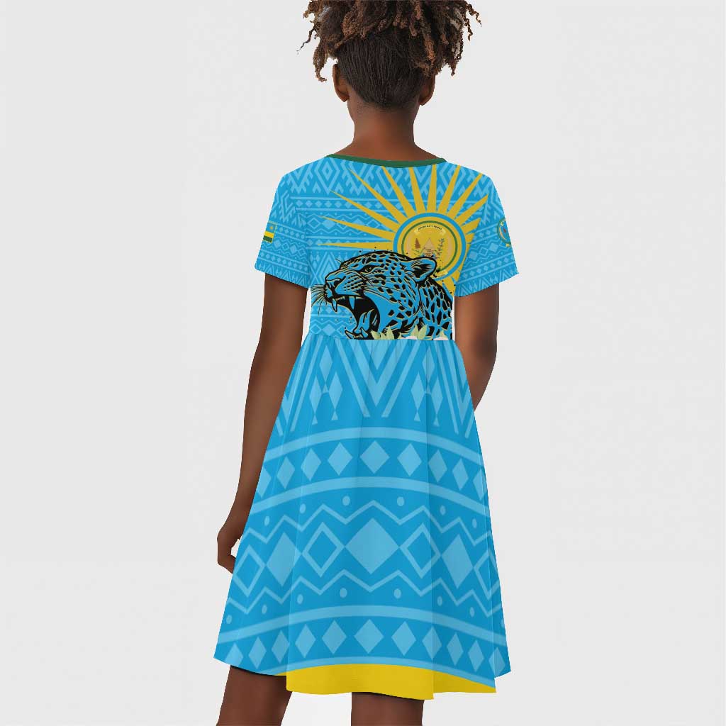 Rwanda Independence Day Kid Short Sleeve Dress Leopard With Roses