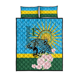 Rwanda Independence Day Quilt Bed Set Leopard With Roses