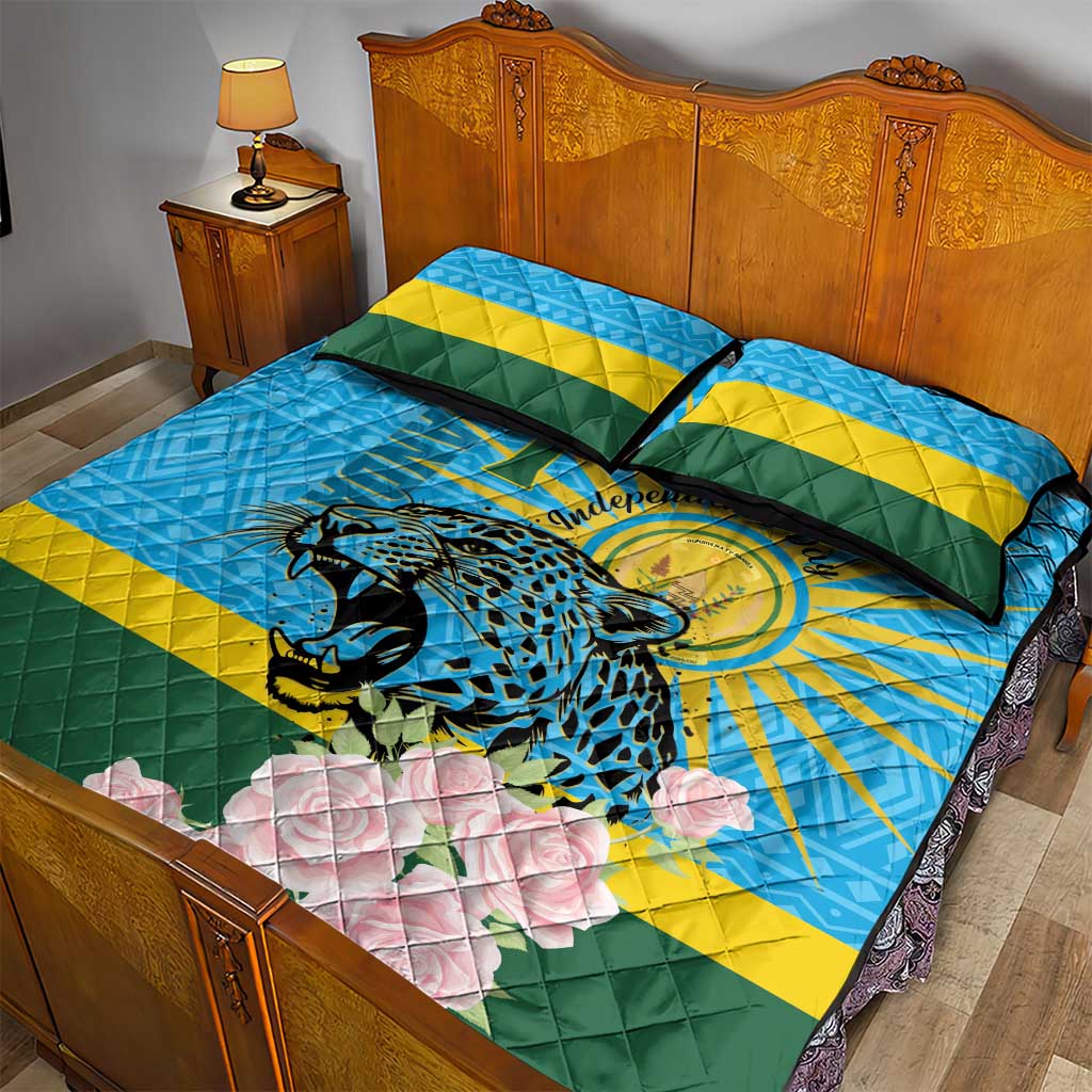 Rwanda Independence Day Quilt Bed Set Leopard With Roses