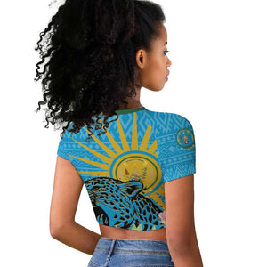 Rwanda Independence Day Raglan Cropped T shirt Leopard With Roses