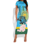 Rwanda Independence Day Short Sleeve Bodycon Dress Leopard With Roses LT01