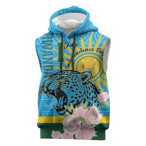 Rwanda Independence Day Sleeveless Hoodie Leopard With Roses - African Pride