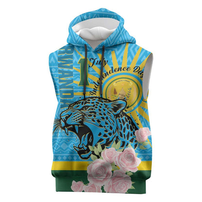 Rwanda Independence Day Sleeveless Hoodie Leopard With Roses - African Pride