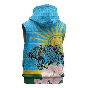 Rwanda Independence Day Sleeveless Hoodie Leopard With Roses - African Pride