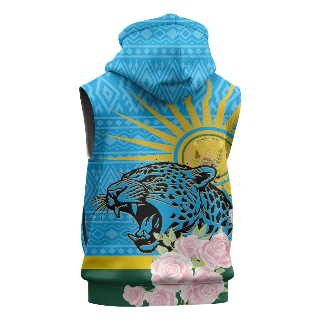 Rwanda Independence Day Sleeveless Zip Hoodie Leopard With Roses - African Pride