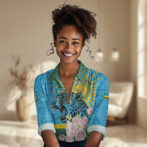 Rwanda Independence Day Women Casual Shirt Leopard With Roses LT01
