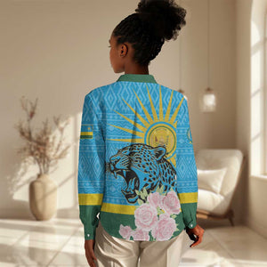 Rwanda Independence Day Women Casual Shirt Leopard With Roses LT01